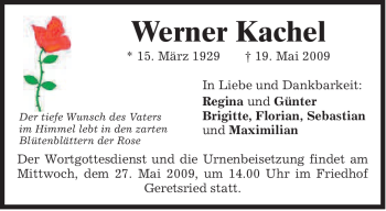 Todesanzeige von Werner Kachel von MERKUR & TZ