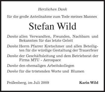 Todesanzeige von Stefan Wild von MERKUR & TZ