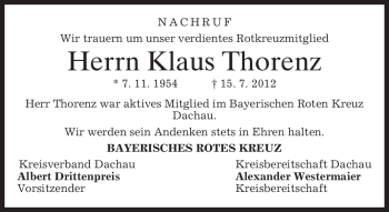 Todesanzeige von Klaus Thorenz von MERKUR & TZ