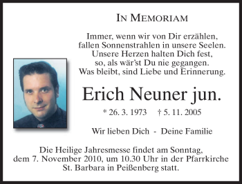 Todesanzeige von Erich Neuner von MERKUR & TZ