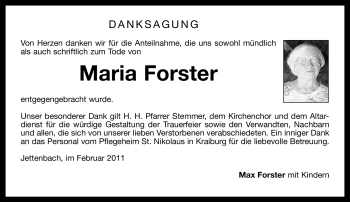 Todesanzeige von Maria Forster von MERKUR & TZ