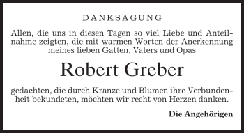 Todesanzeige von Robert Greber von MERKUR & TZ