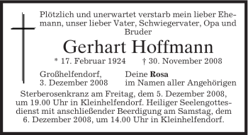 Todesanzeige von Gerhart Hoffmann von MERKUR & TZ