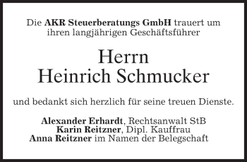 Todesanzeige von Heinrich Schmucker von merkurtz