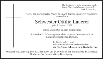 Todesanzeige von Ottilie Lauerer von MERKUR & TZ