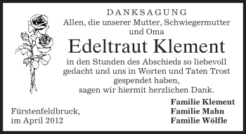 Todesanzeige von Edeltraut Klement von MERKUR & TZ