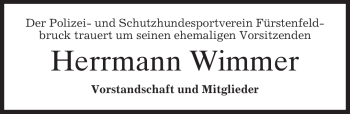 Todesanzeige von Herrmann Wimmer von MERKUR & TZ