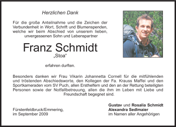 Todesanzeige von Franz Schmidt von MERKUR & TZ