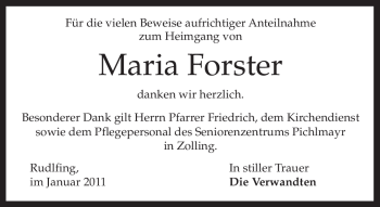 Todesanzeige von Maria Forster von MERKUR & TZ