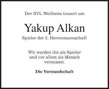 Todesanzeige von Yakup Alkan von merkurtz
