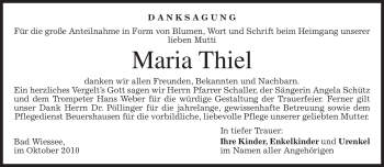 Todesanzeige von Maria Thiel von MERKUR & TZ