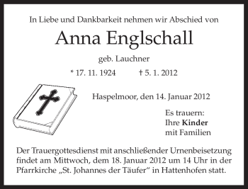 Todesanzeige von Anna Englschall von MERKUR & TZ