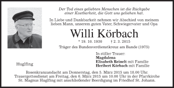 Todesanzeige von Willi Körbach von merkurtz