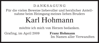 Todesanzeige von Karl Hohmann von MERKUR & TZ