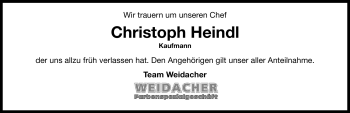 Todesanzeige von Christoph Heindl von MERKUR & TZ