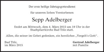 Todesanzeige von Sepp Adelberger von merkurtz