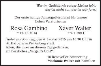 Todesanzeige von Rosa und Xaver  von merkurtz