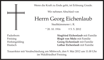 Todesanzeige von Georg Eichenlaub von MERKUR & TZ