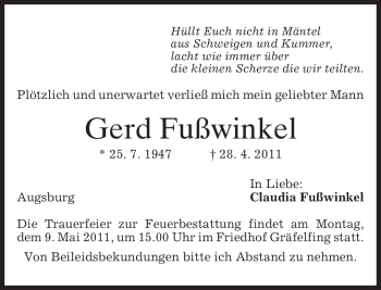 Todesanzeige von Gerd Fußwinkel von MERKUR & TZ