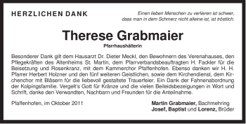 Todesanzeige von Therese Grabmaier von MERKUR & TZ