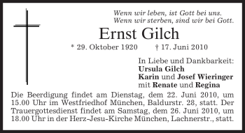 Todesanzeige von Ernst Gilch von MERKUR & TZ