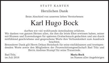 Todesanzeige von Karl Hugo Bock von MERKUR & TZ