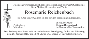 Todesanzeige von Rosemarie Reichenbach von MERKUR & TZ