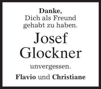 Todesanzeige von Josef Glockner von MERKUR & TZ