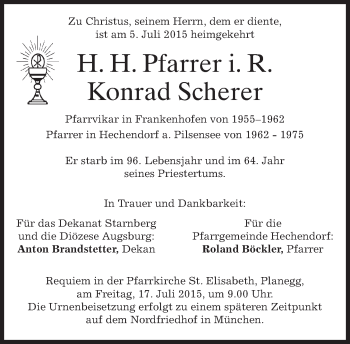 Todesanzeige von Konrad Scherer von merkurtz