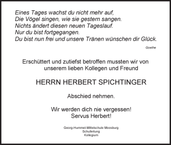 Todesanzeige von Herbert Spichtinger von MERKUR & TZ