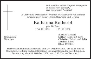 Todesanzeige von Katharina Rotherbl von MERKUR & TZ