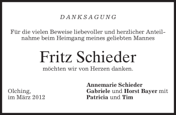 Todesanzeige von Fritz Schieder von MERKUR & TZ