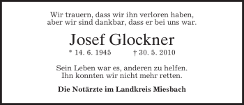 Todesanzeige von Josef Glockner von MERKUR & TZ