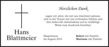 Todesanzeige von Hans Blattmeier von MERKUR & TZ