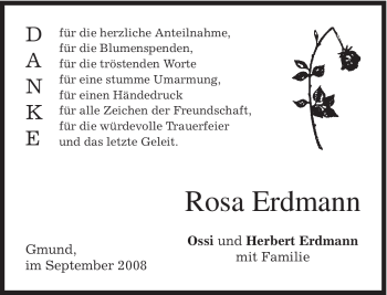 Todesanzeige von Rosa Erdmann von MERKUR & TZ