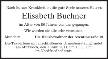 Todesanzeige von Elisabeth Buchner von MERKUR & TZ