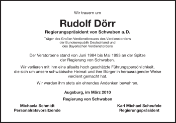 Todesanzeige von Rudolf Dörr von MERKUR & TZ