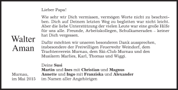 Todesanzeige von Walter Aman von merkurtz