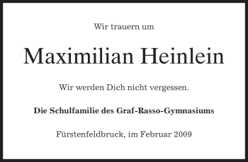 Todesanzeige von Maximilian Heinlein von MERKUR & TZ