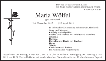 Todesanzeige von Maria Wölfel von MERKUR & TZ
