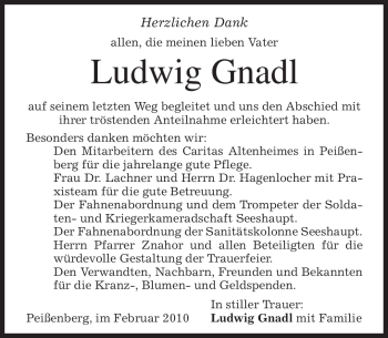 Todesanzeige von Ludwig Gnadl von MERKUR & TZ