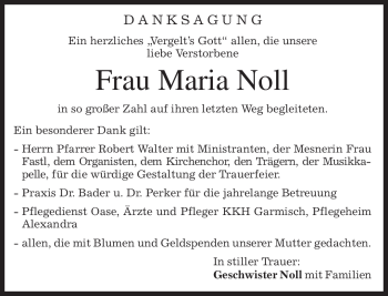 Todesanzeige von Maria Noll von MERKUR & TZ