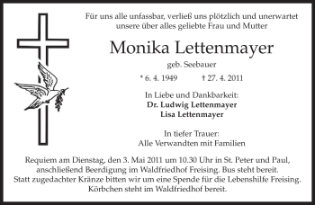Todesanzeige von Monika Lettenmayer von MERKUR & TZ