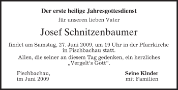 Todesanzeige von Josef Schnitzenbaumer von MERKUR & TZ