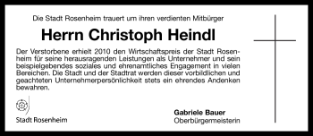 Todesanzeige von Christoph Heindl von MERKUR & TZ