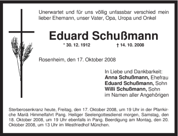 Todesanzeige von Eduard Schußmann von MERKUR & TZ
