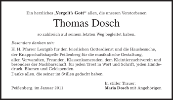 Todesanzeige von Thomas Dosch von MERKUR & TZ