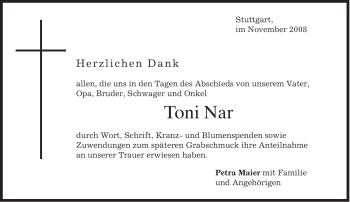 Todesanzeige von Toni Nar von MERKUR & TZ