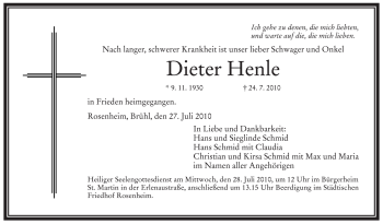 Todesanzeige von Dieter Henle von MERKUR & TZ