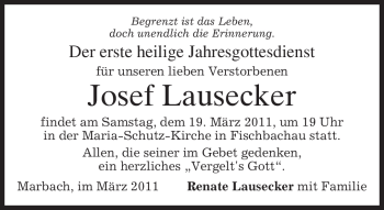 Todesanzeige von Josef Lausecker von MERKUR & TZ